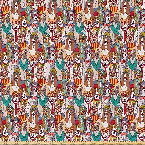 ABAKUHAUS Amante De Los Perros Tela por Metro, Hipster Bulldog Amasado, Microfibra Decorativa para Artes y Manualidades, 1M (230x100cm), Multicolor