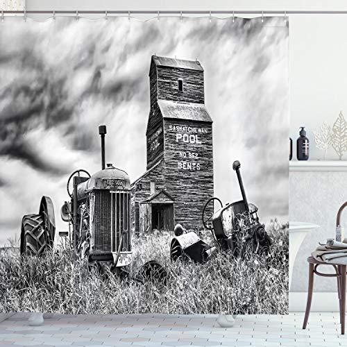 ABAKUHAUS Industrial Cortina de Baño, 60. Tractor Viejo de la Vendimia, Material Resistente al Agua Durable Estampa Digital, 175 x 240 cm, Gris