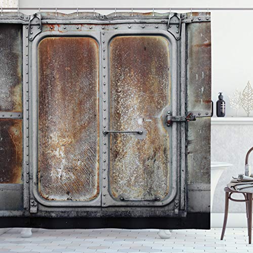 ABAKUHAUS Industrial Cortina de Baño, Locomotora del Tren de Potencia, Material Resistente al Agua Durable Estampa Digital, 175 x 200 cm, Gris marrón