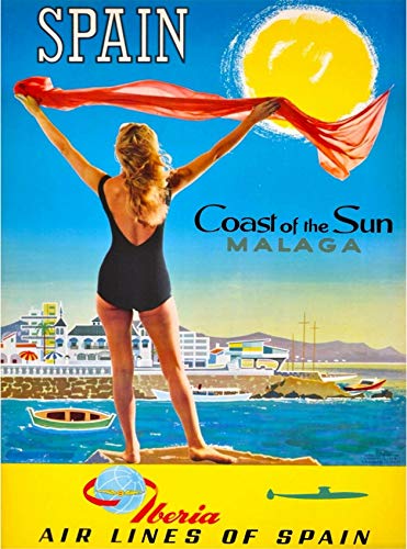 ABLERTRADE Metal Sign 8X12 Inch Spain Coast of The Sun Malaga Vintage Spanish Travel Advertisement Print Metal Poster Wall Plaue Decor Sign