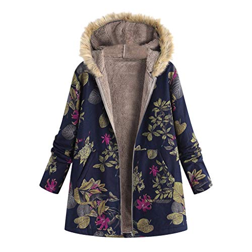 Abrigos para Mujer Invierno Chaqueta Suéter Floral Bolsillos con Capucha Jersey Tallas Grandes Sudadera con Capucha Caliente Y Esponjoso Gruesas Cerrojo De Capa Mantene Lino Ropa riou