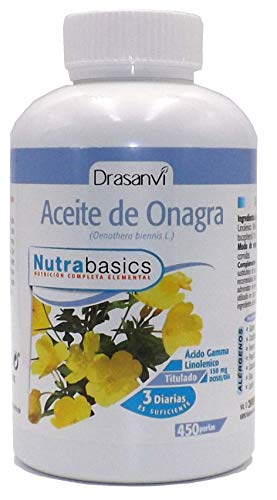 ACEITE DE ONAGRA 500 MG + VITAMINA E, 450 perlas, No GMO, Sin Gluten, No Contiene Alergenos, Titulad, 10% GLA(Ácido Gamma Linoleico) Sin colorantes, conservantes ni azúcares añadidos.