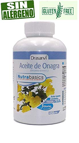 ACEITE DE ONAGRA 500 MG + VITAMINA E, 450 perlas, No GMO, Sin Gluten, No Contiene Alergenos, Titulad, 10% GLA(Ácido Gamma Linoleico) Sin colorantes, conservantes ni azúcares añadidos.