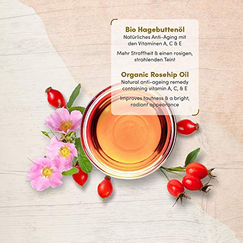 Aceite de Rosa Mosqueta Puro ORGÁNICO Vegano Prensado en Frío 50ml - Serum Facial de Rosa Silvestre con Vitamina E,C,A+Omega 3 – Usar como Crema Hidratante Facial Mujer - Piel Suave, Pelo+Uñas Sanas