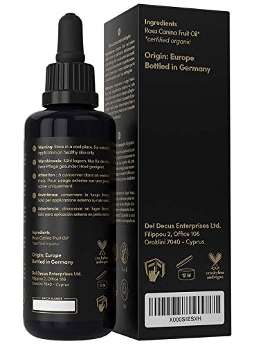 Aceite de Rosa Mosqueta Puro ORGÁNICO Vegano Prensado en Frío 50ml - Serum Facial de Rosa Silvestre con Vitamina E,C,A+Omega 3 – Usar como Crema Hidratante Facial Mujer - Piel Suave, Pelo+Uñas Sanas