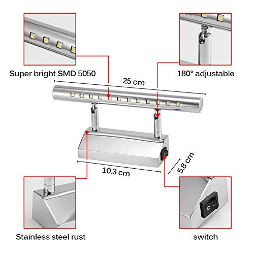 Acero inoxidable espejo lámpara abedoe IP44 baño lámpara – Lámpara de pared para baño Espejo Luz lateral con interruptor color blanco [Clase energética A + +]