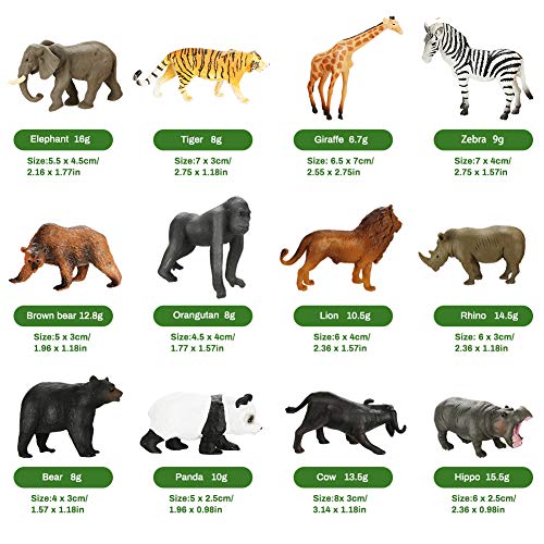 Achort Conjunto de Juguetes Animales de Mini Selva de 12 Piezas, Mini Animal Salvaje Figura Modelo Juguetes Set de Simulación De Plástico Animales Niños Niñas Juguete Cognición Educativa