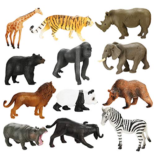 Achort Conjunto de Juguetes Animales de Mini Selva de 12 Piezas, Mini Animal Salvaje Figura Modelo Juguetes Set de Simulación De Plástico Animales Niños Niñas Juguete Cognición Educativa