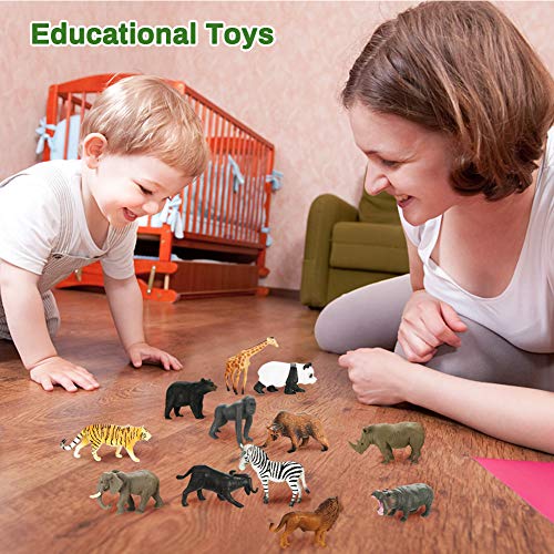 Achort Conjunto de Juguetes Animales de Mini Selva de 12 Piezas, Mini Animal Salvaje Figura Modelo Juguetes Set de Simulación De Plástico Animales Niños Niñas Juguete Cognición Educativa