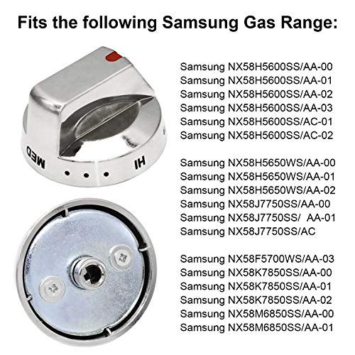 [Actualizado] 5 piezas Dg64-00473A Burner Dial Pomo con anillo de potencia reforzado, compatible con Samsung Range horno NX58F5700WS NX58H5600SS NX58H5650WS NX58J7750SS