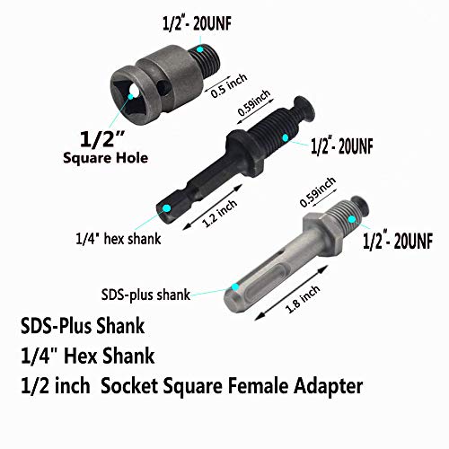 Adaptador de portabrocas sin llave de 2-13 mm, adaptador de rosca 1/2 "-20UNF, mango SDS-Plus, mango hexagonal de 1/4" conector hembra cuadrado de manga de 1/2 "(JT-13A)