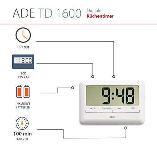 ADE Digitaler Küchentimer INADE-TD-1600, Inoxidable, (TD1600-weiß), 10.1 x 7 x 1.1 cm