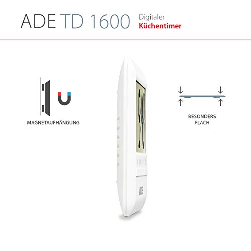 ADE Digitaler Küchentimer INADE-TD-1600, Inoxidable, (TD1600-weiß), 10.1 x 7 x 1.1 cm