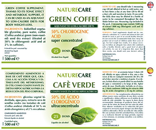 ¡ADELGAZA DE FORMA NATURAL CON EL CAFÉ VERDE! SÚPER OFERTA EN CAFÉ VERDE NatureCare 500 ml, extracto líquido sin alcohol ultraconcentrado para una mayor eficacia. 100 % natural y registrado ante el Ministerio de Salud italiano.