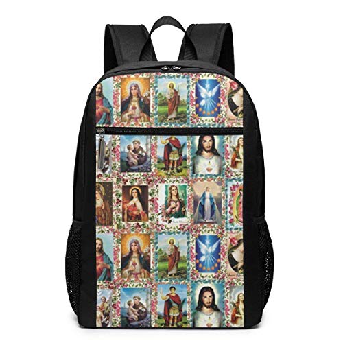 Adhyr Mochila de Viaje con Collage de imágenes de Santos católicos, Mochila Resistente al Agua, Mochila para Ordenador de la Escuela universitaria, Mochila para portátil de 17 Pulgadas