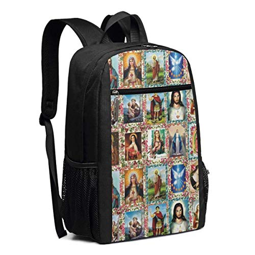 Adhyr Mochila de Viaje con Collage de imágenes de Santos católicos, Mochila Resistente al Agua, Mochila para Ordenador de la Escuela universitaria, Mochila para portátil de 17 Pulgadas