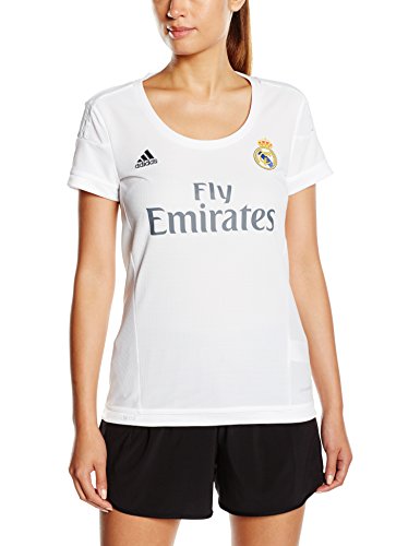 adidas Real Madrid Camiseta Primera equipación, Mujer, Blanco/Gris, M