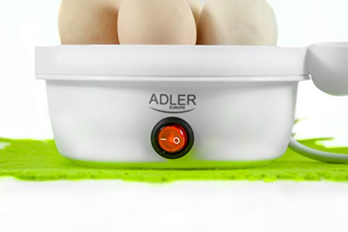 adler AD-4459 Cuece Eléctrico, 7 Huevos, Apagado Automático, Libre de BPA, 450W, 450 W, 0 Decibeles, Blanco