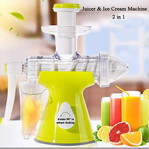 Admir 2 En 1 Máquina para Hacer Helados Manivela,Manual Exprimidor De Mano Prensa Exprimidor De Fruta Fresca,Soft Máquina De Helados Domésticos Niños Verde