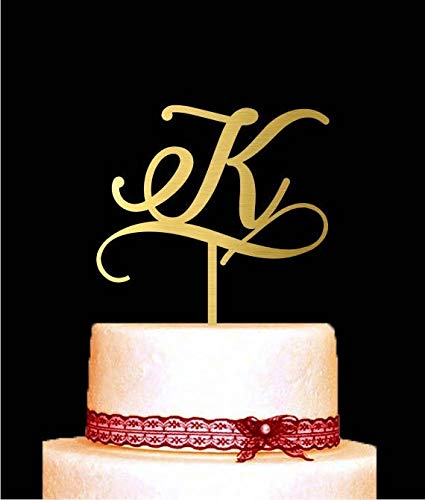 Adorno para tarta de boda con monograma de letra dorada, personalizable con su nombre inicial, decoración para tarta de boda, carta dorada