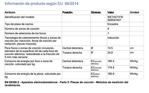 AEG IKE74471FB Placa inducción flexible, Biselada, Extraplana 4 zonas, Ajuste 3 niveles, Función Pausa, Calentamiento rápido, Conexión con campana compatible, Función FlexiPuente,Negro, 70 cm