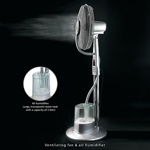 AEG VL 5569 LB Ventilador de pie oscilante con nebulizador de agua, diámetro 40 cm, 85 W, 3 litros, 3 Velocidades, Plata