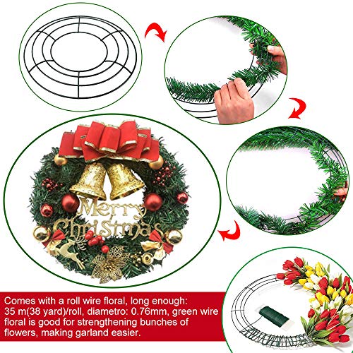 AFASOES 4 Pcs Marco de Alambre de Corona 8" 10" 12" 12" Aros de Corona de Navidad Aro de Corona de Alambre Anillas Soporte para Corina Navideña Decoración de Año Nuevo + 1x Rollo de Alambre Floral