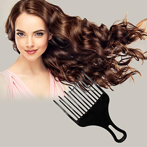 Afro Grueso Comb ， Plástico Peine Afro Ancho Dientes Para Rizos Cabello Cortar Cepillo de Pelo para Cabello Rizado（Negro）