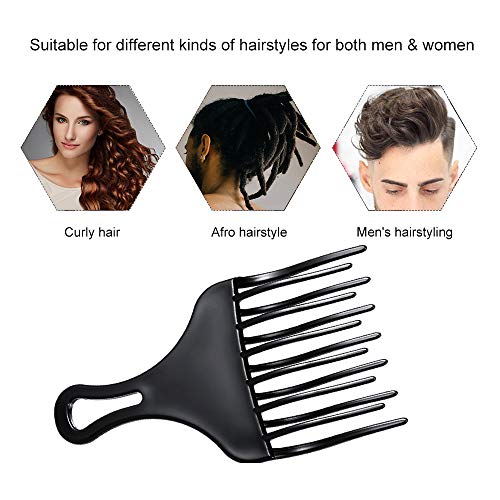 Afro Grueso Comb ， Plástico Peine Afro Ancho Dientes Para Rizos Cabello Cortar Cepillo de Pelo para Cabello Rizado（Negro）