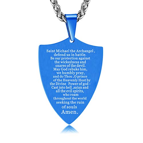 AFSTALR Collar de San Miguel Arcangel para Hombres Acero Inoxidable Joyería Religiosa Oración Biblia Patrona de los Policías Conductores