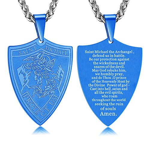 AFSTALR Collar de San Miguel Arcangel para Hombres Acero Inoxidable Joyería Religiosa Oración Biblia Patrona de los Policías Conductores