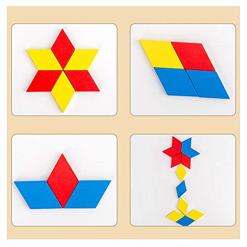 Afufu Tangram Infantil, Montessori Juguetes Puzzle Bebe 3 4 5 Años, Patrón de Forma Hexagonal Tetris, Juegos Educativos Rompecabezas de Madera para Niños Regalo de Cumpleaños