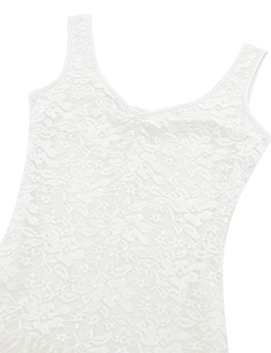 Agoky Vestido de Baile Latino para Mujer Vestido Encaje de Danza Flamenco Tango Salsa Rumba con Volantes Traje Baile de Salón Bailarina Fiesta Blanco Small