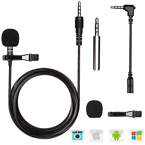 AGPTEK Z02- Mini Micrófono de Solapa 3.5mm Omnidirectional Condensador con 2 adaptadores para Smartphones, PC y Line-in grabadora, Color Negro