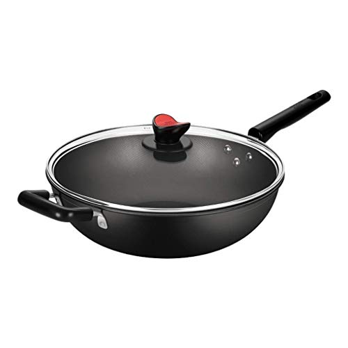 AGWa Clásico antiadherente anodizado sartén con tapa de vidrio, Negro del hogar sin humo de cocina utensilios de cocina