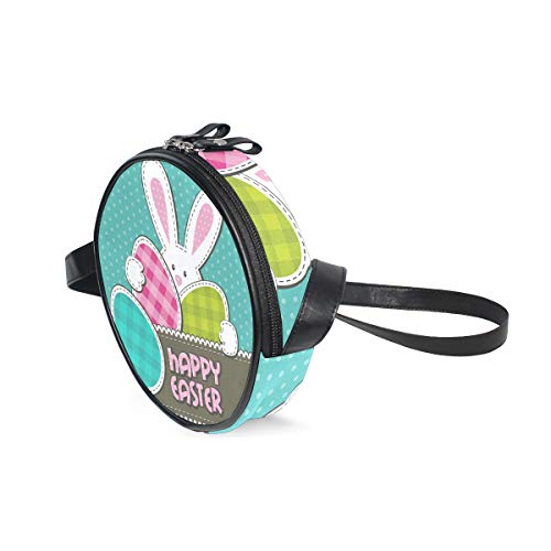 Ahomy - Bolso redondo pequeño para mujer, diseño de conejito de Pascua feliz con punto de huevo de conejo para mujer