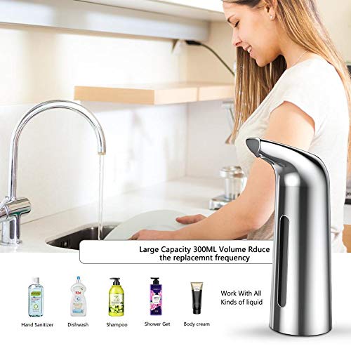 AHUIFT Dispensador automático de jabón de 400 ml con Sensor, Impermeable, sin Contacto, dispensador de jabón líquido por Infrarrojos, baño, cocinas, Hotel, Restaurante, Color Plateado