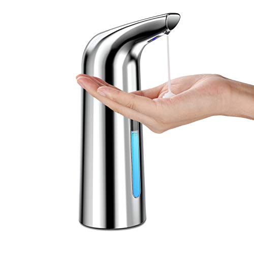 AHUIFT Dispensador automático de jabón de 400 ml con Sensor, Impermeable, sin Contacto, dispensador de jabón líquido por Infrarrojos, baño, cocinas, Hotel, Restaurante, Color Plateado