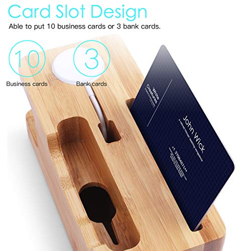 AICase Cargador de Madera de bambú estación de Carga USB, Soporte de Escritorio, 3 Puertos USB 3.0 Hub, para iPhone XR/XS max/X/8/7 y 44mm 42 mm/38 mm Apple Watch & Most Smartphones