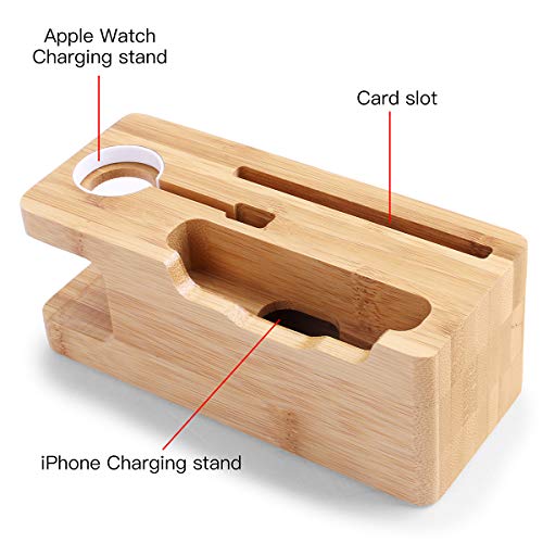 AICase Cargador de Madera de bambú estación de Carga USB, Soporte de Escritorio, 3 Puertos USB 3.0 Hub, para iPhone XR/XS max/X/8/7 y 44mm 42 mm/38 mm Apple Watch & Most Smartphones