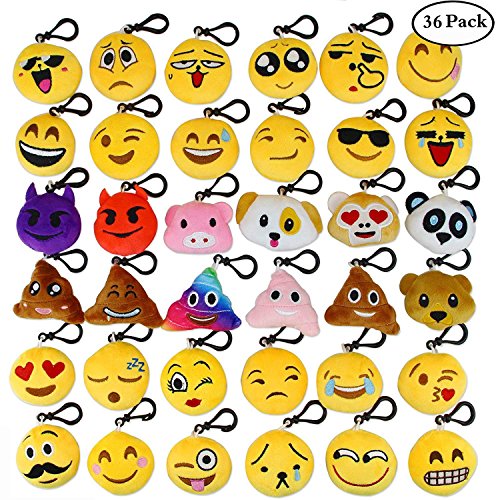 Aiduy Mini Emoji Llavero Emoji Encantadora Almohada Almohadillas Emoticon Llavero Soft Party Bag Regalo de Relleno de Juguete para los niños (36 pcs)