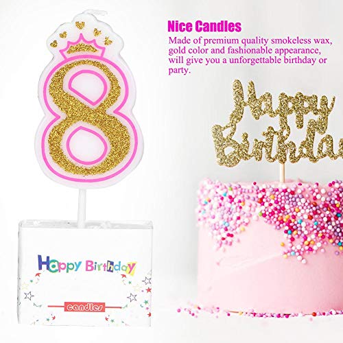 Aigend Vela para Pastel - Vela de cumpleaños para niñas y niños nuevos, Corona de Fiesta, Velas para Pastel sin Humo, números de 0 a 8 años(01)