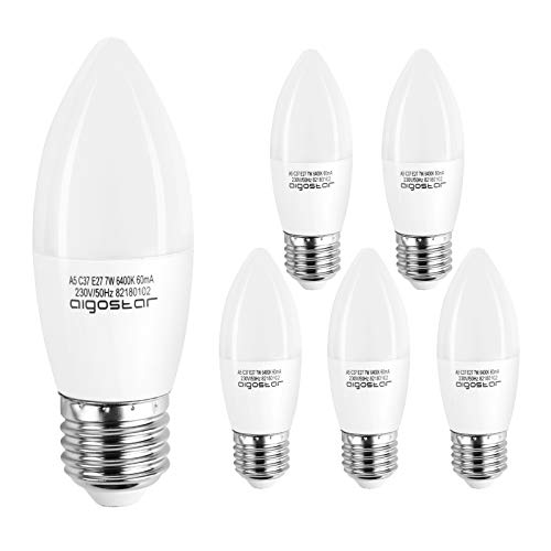 Aigostar - Bombilla LED E27 7W (Equivalente a 40W), Luz Blanca Fría 6400K, 560 lúmenes, no regulable -5 unidades