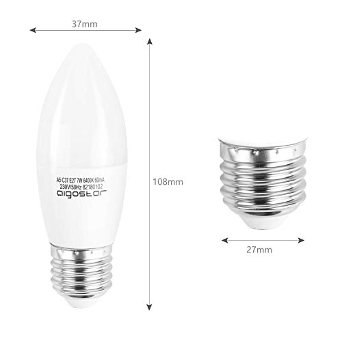 Aigostar - Bombilla LED E27 7W (Equivalente a 40W), Luz Blanca Fría 6400K, 560 lúmenes, no regulable -5 unidades