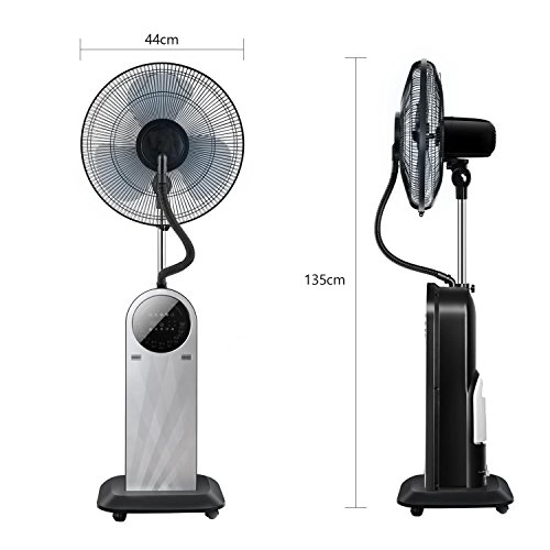 Aigostar Forest Mist - Ventilador de pie oscilante con nebulizador de agua, mando a distancia, función ionizador de aire, pantalla led, temporizador, 95W, 3 modos y velocidades. Color Negro