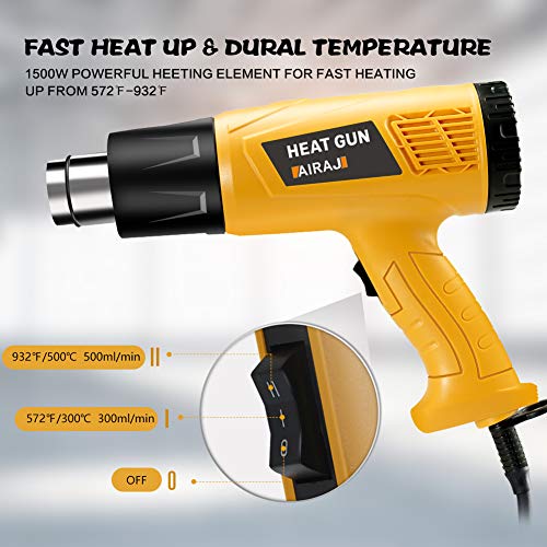 AIRAJ - Pistola de aire caliente profesional de 1800 W, temperatura variable de 50 ℃ a 600 ℃ con dos modos de temperatura, apto para eliminar pintura, encogimiento de PVC y decoración del hogar