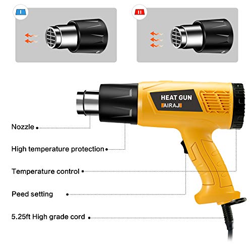 AIRAJ Pistola de calor de alta potencia 1800W 50 ℃ - 600 ℃ Control de temperatura variable Reparación de pistola de aire caliente Pistola de soldadura de plástico Pistola de hornear