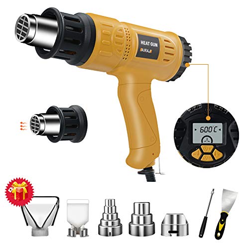 AIRAJ1800W Pistola de calor,kit de pistola de aire caliente de temperatura variable 50 ℃ - 600 ℃,Adecuado para quitar pintura,descongelar tuberías,encoger PVC y más mejoras para el hogar de bricolaje.