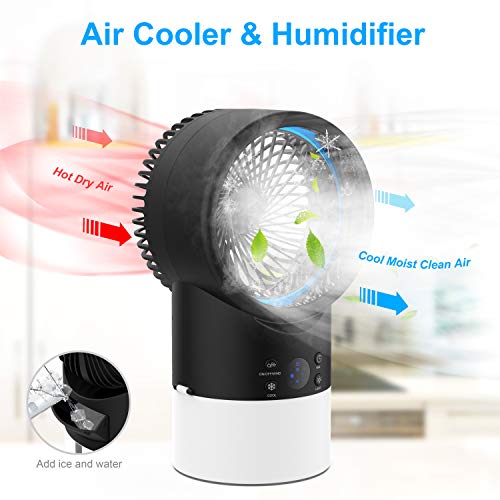 Aire Acondicionado Portatil Enfriador Aire, EEIEER 4 IN 1 Mini Air Cooler Personal Aire Acondicionado Portátil Oficina Turbo-Ventilador Ventilador Humidificador Purificador para Casa/Oficina