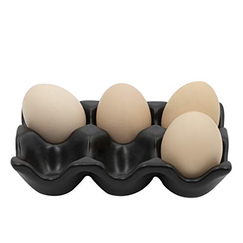 Airmoon - Bandeja de 6 tazas para servir huevos, dispensador de huevos, juego de soporte para cocina, restaurante, frigorífico, accesorio decorativo, negro